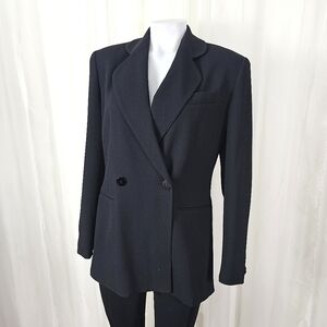 Garfield & Marks Collection black long ribbed double breasted blazer size 6